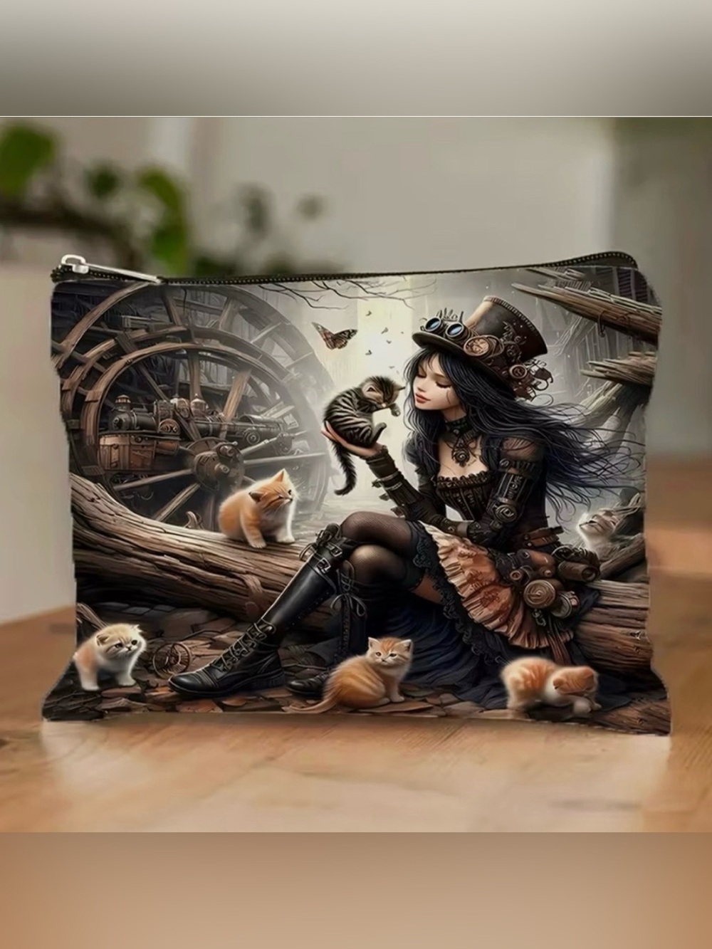 Gothic Style Cat & Steampunk Witch Design Makeup Bag New